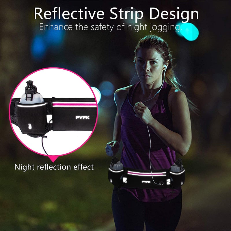 PYFK Running Belt with Water Bottles, Hydration Belt for Men and Women, Water Bottle Holder Running Pouch Water Belt, Fanny Pack Fits 7 inches Phones, Waist pack for Runner Jogging (rose red) - Image 5